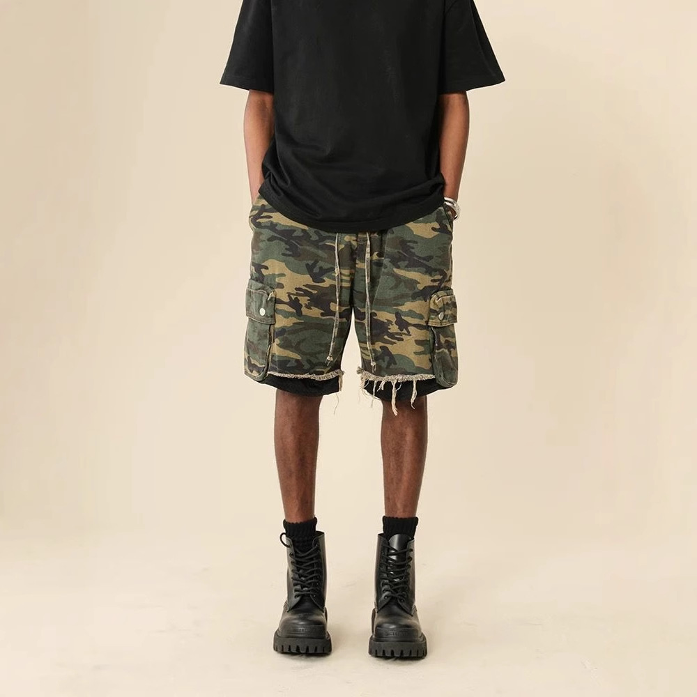 Streetwear Brand Shorts - Shorts en jean camouflage vintage délavé