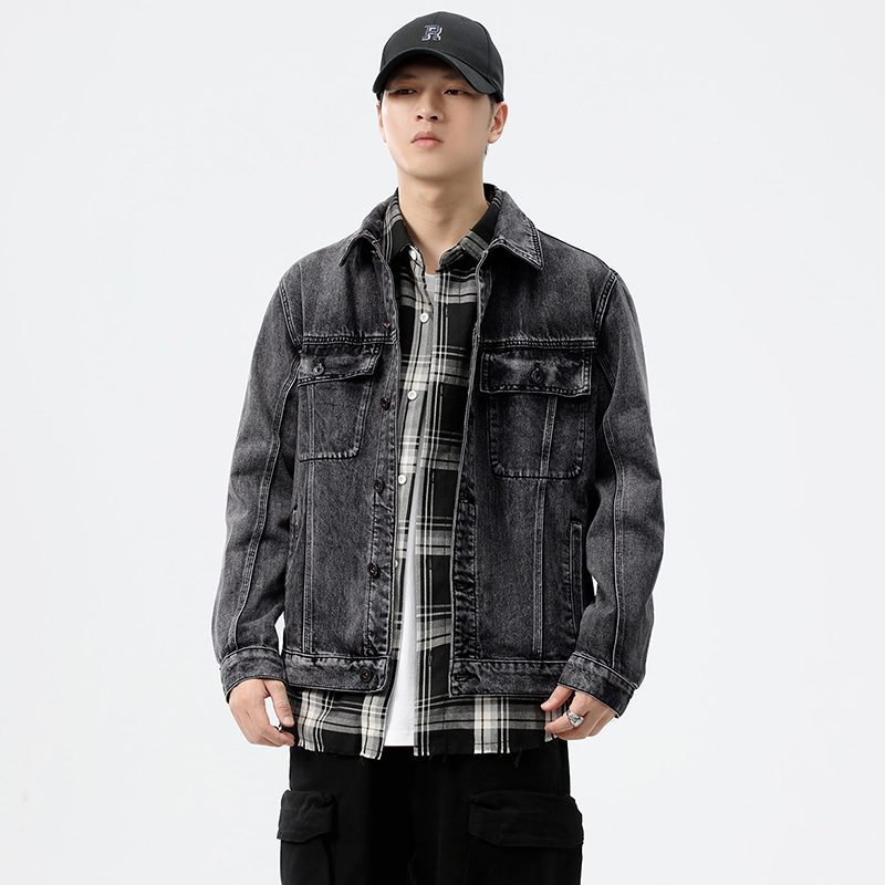 Streetwear Brand Jacket - Veste en jean délavée coupe ample